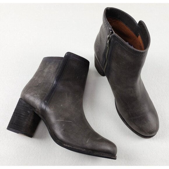 Frye Addie Leather Ankle Boot Womens 10 Smoke Gray Heeled Side Zip Bootie Mexico - Picture 1 of 11